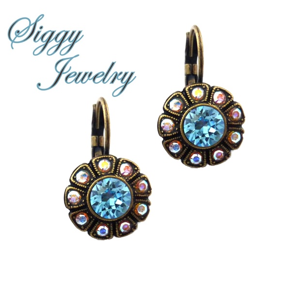 Swarovski® Crystal Aqua and AB Flower Earrings - Picture 4 of 6